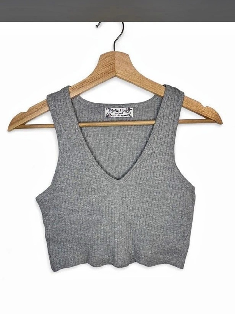 Joie & Joy Gray Ribbed Cropped Tank Top